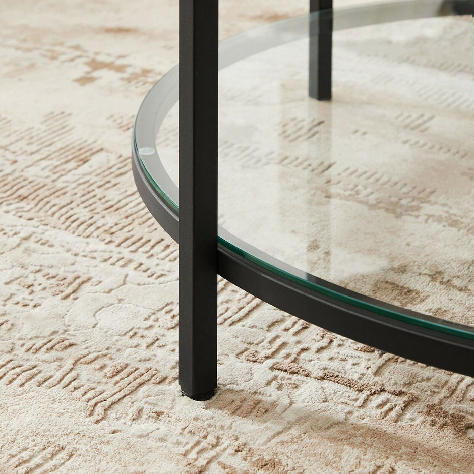 Soffbord – 2 hyllor – Vit marmorlook med svart ram