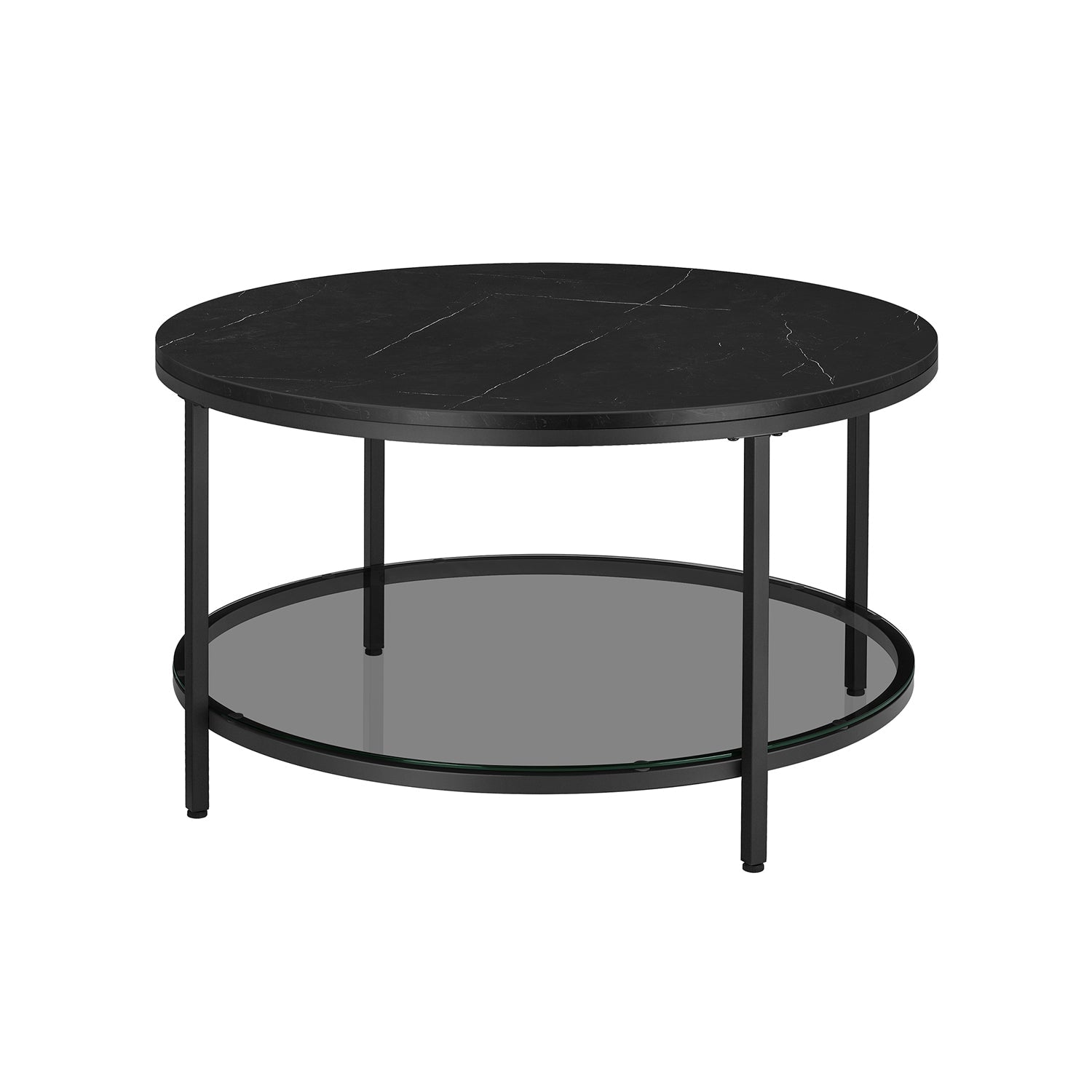 Soffbord – 2 hyllor – Vit marmorlook med svart ram