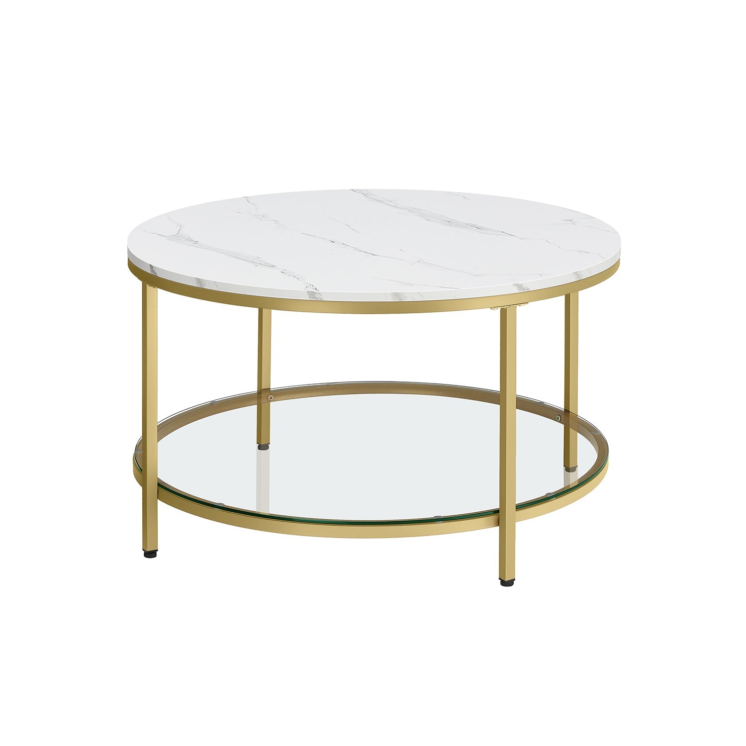 Soffbord – 2 hyllor – Vit marmorlook med svart ram