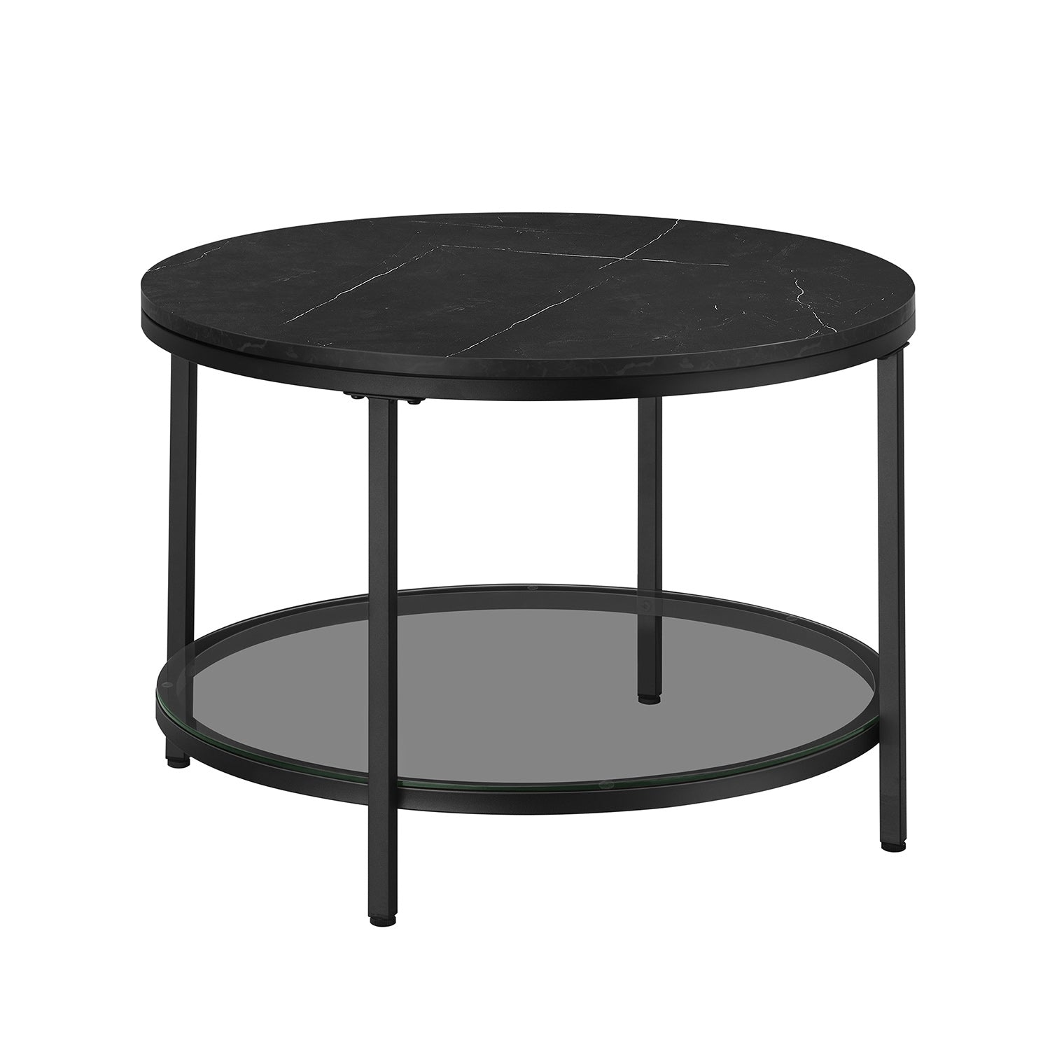 Soffbord – 2 plan – glasskiva – svart marmor