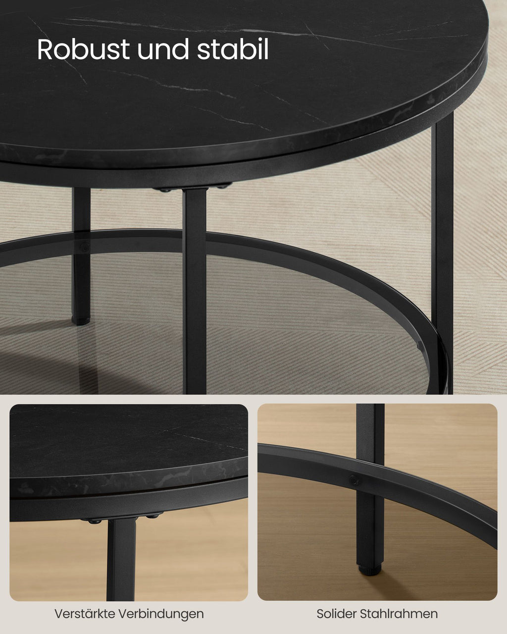 Coffee Table-2 nivåer-glas-plåt-marmor svart-bläck svart