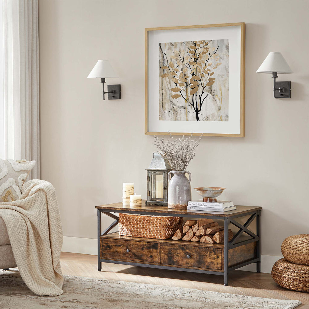 Soffbord - vardagsrumsbord - med 2 lådor - 100 x 55 x 45 cm - brunt