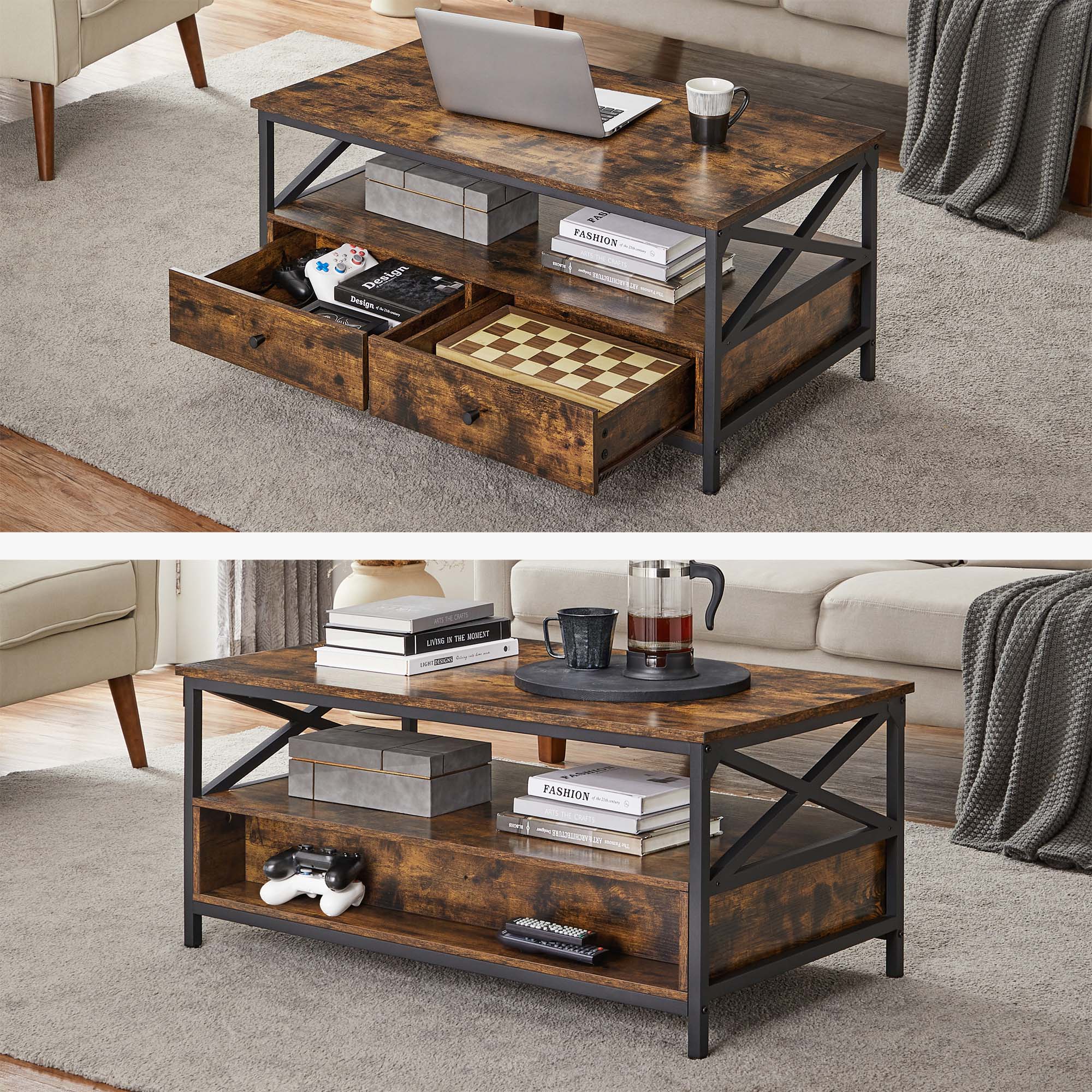 Soffbord - vardagsrumsbord - med 2 lådor - 100 x 55 x 45 cm - brunt