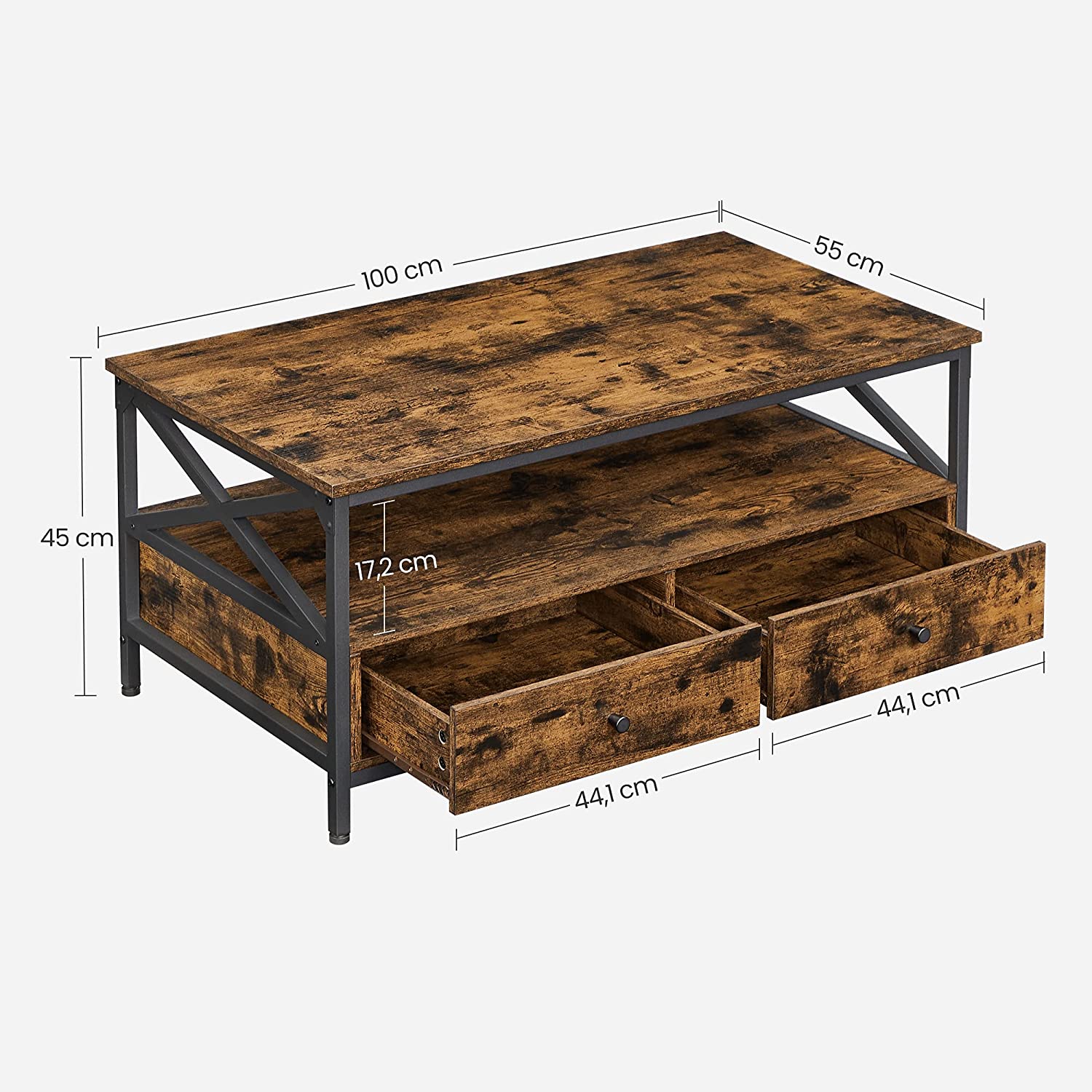 Soffbord - vardagsrumsbord - med 2 lådor - 100 x 55 x 45 cm - brunt