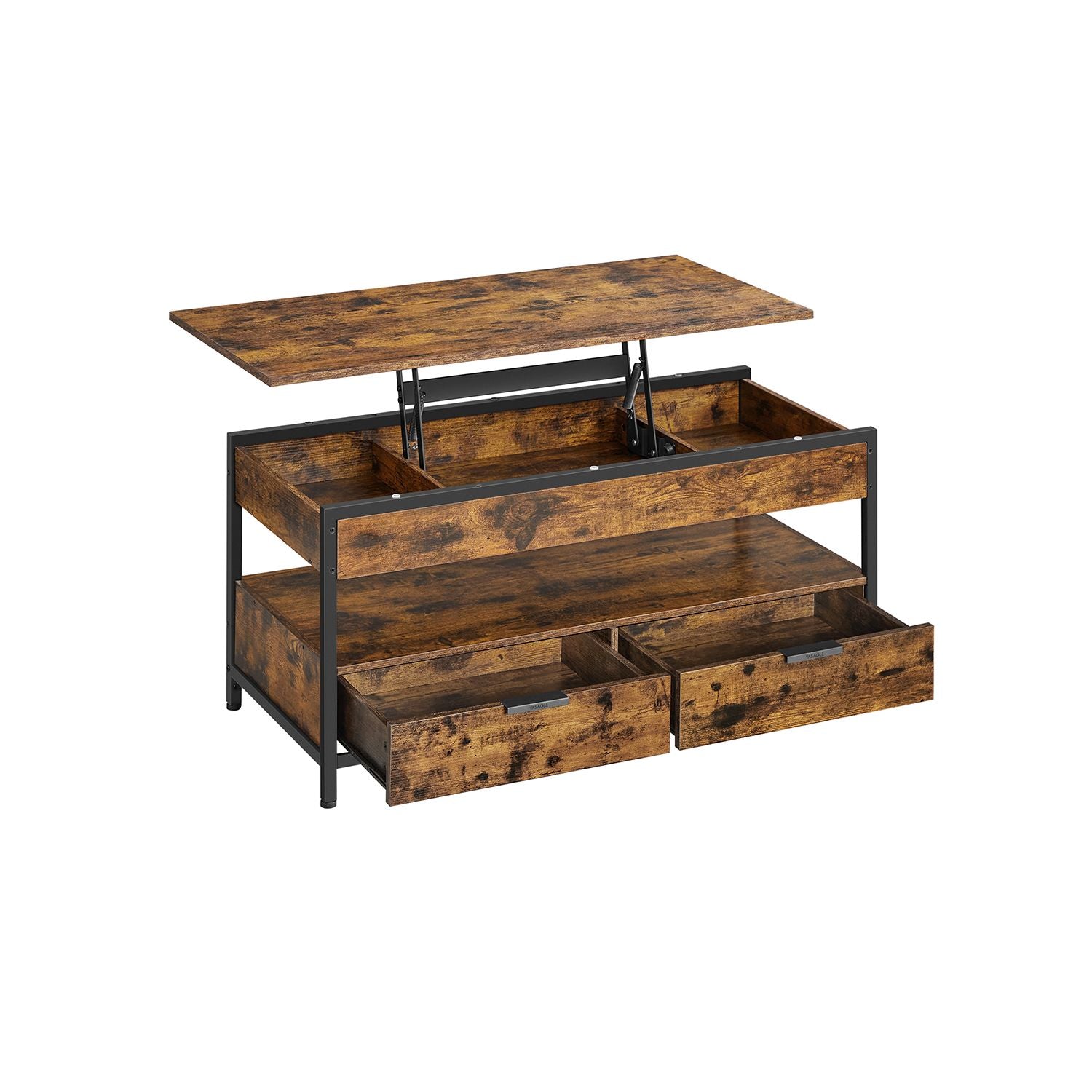 Soffbord-med lådor-vintage brun-bläck svart