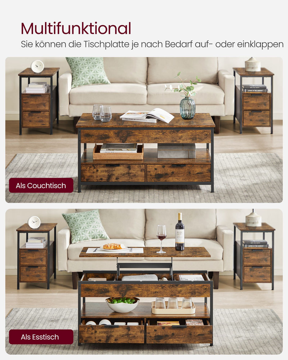 Soffbord – med lådor – vintage brunt och bläcksvart