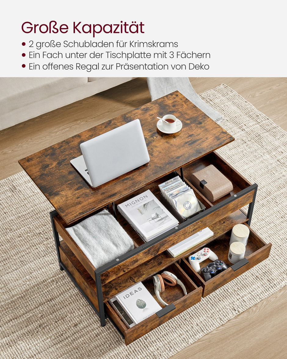Soffbord – med lådor – vintage brunt och bläcksvart