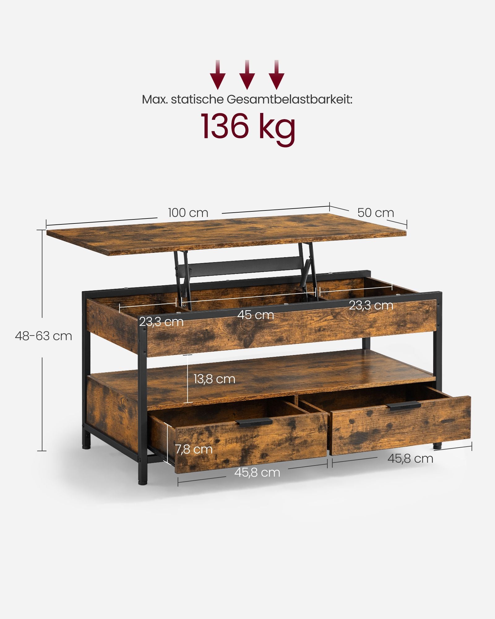 Soffbord – med lådor – vintage brunt och bläcksvart