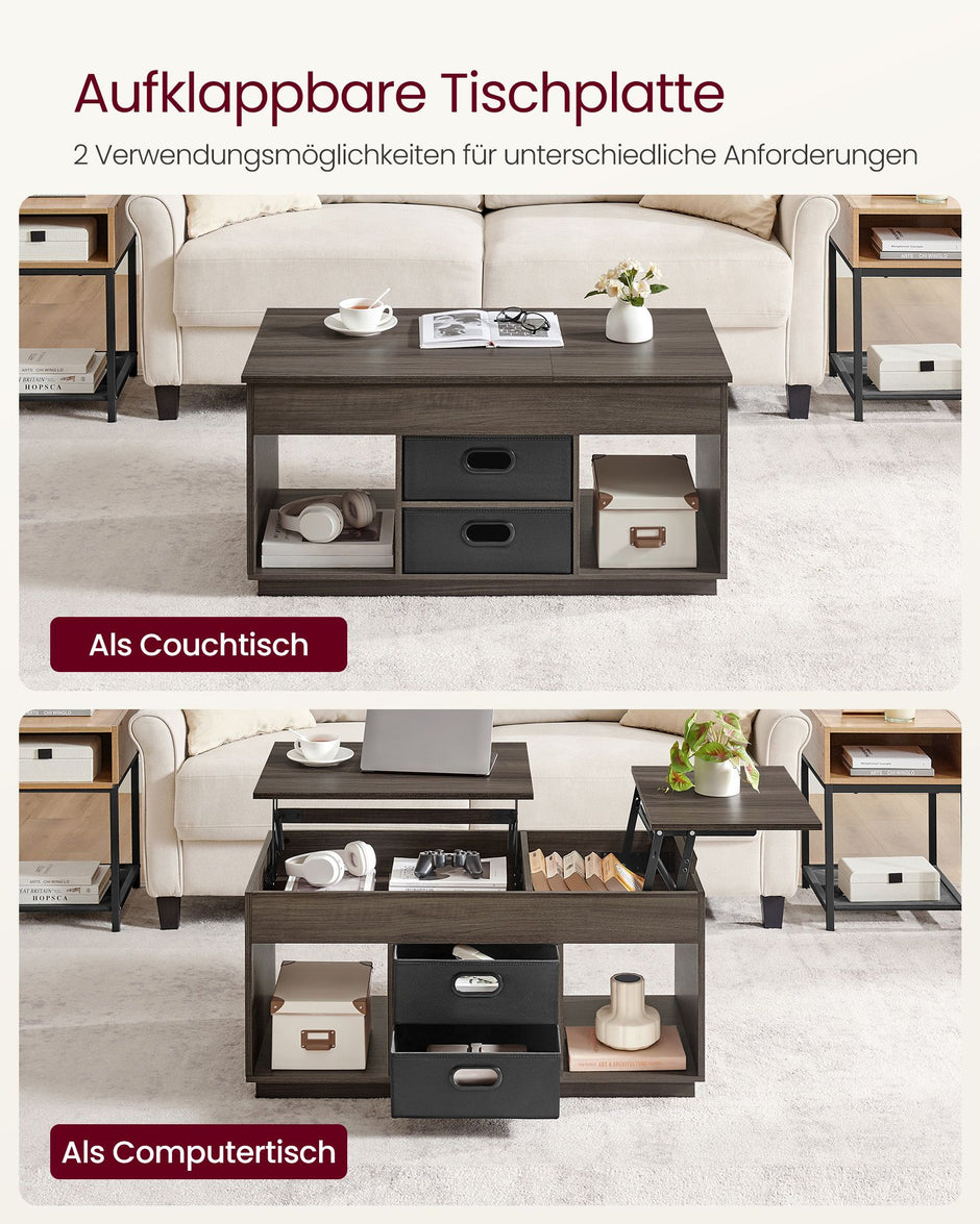 Soffbord med 2 lådor och fack - Snygg design - Askbrunt