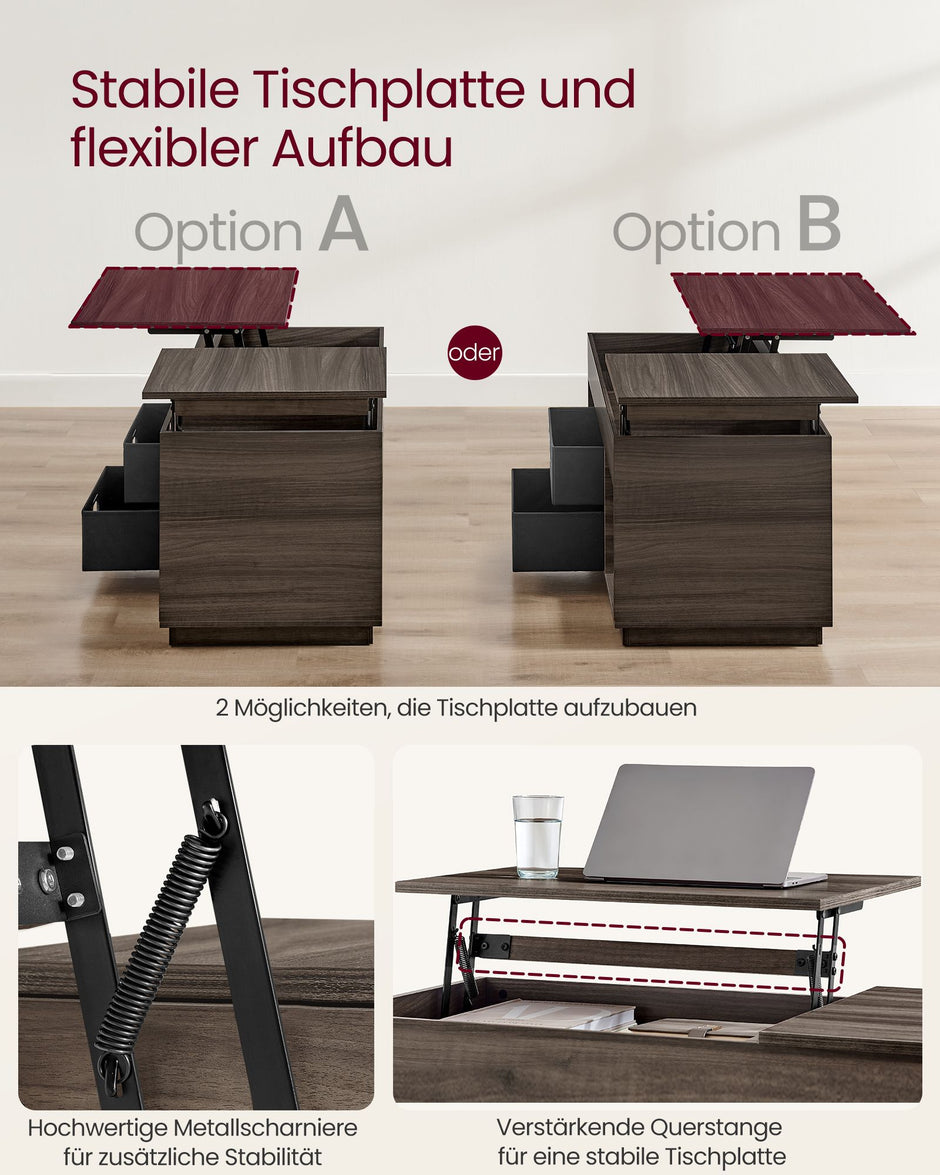 Soffbord med 2 lådor och fack - Snygg design - Askbrunt