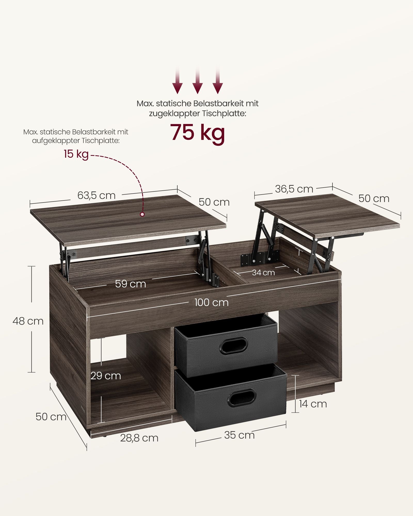 Soffbord med 2 lådor och fack - Snygg design - Askbrunt