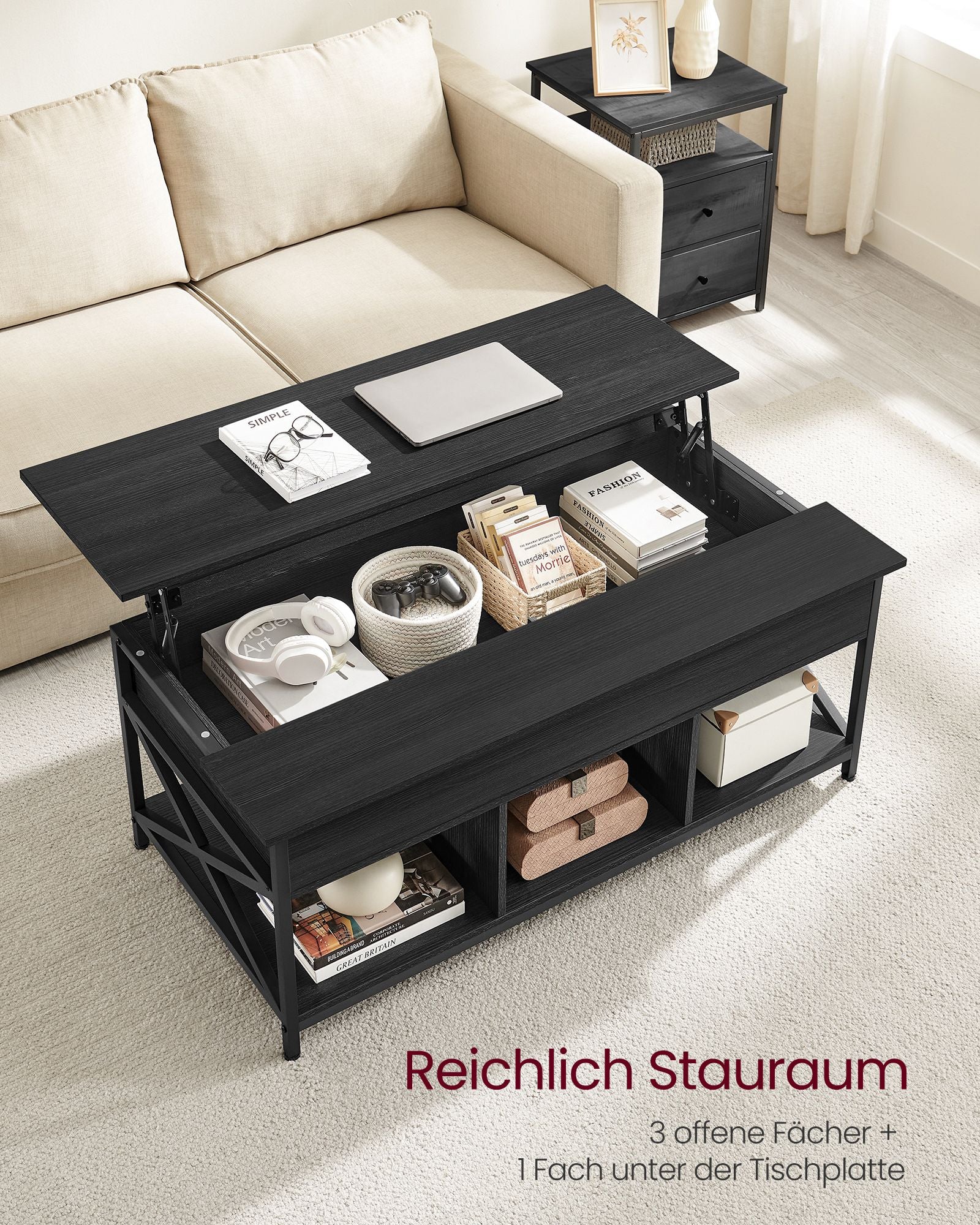 Soffbord med dold förvaring utrymme-justerbar-antracit grå-svart