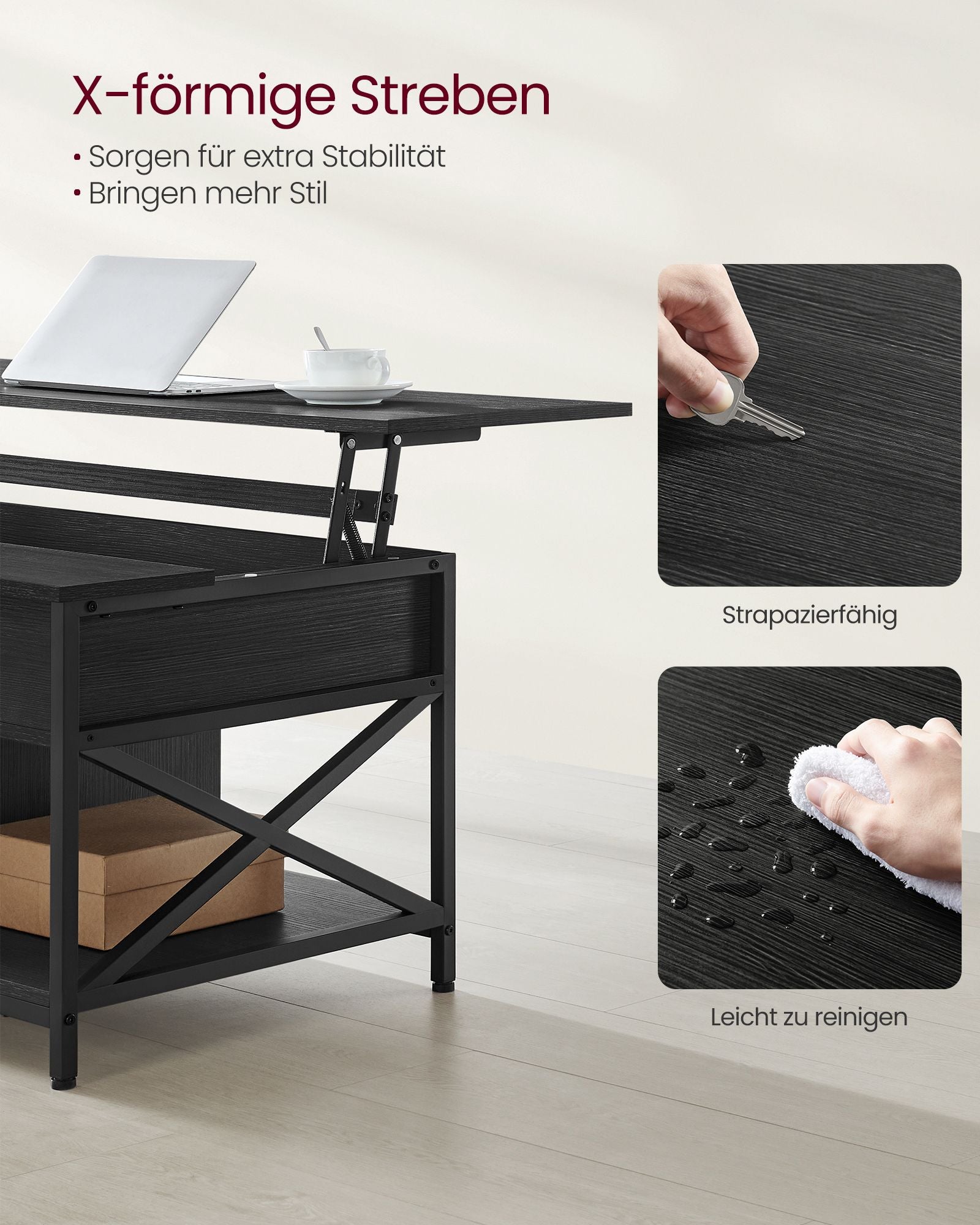 Soffbord med dold förvaring utrymme-justerbar-antracit grå-svart