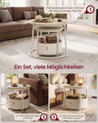 Bijzettafels Rond – Set van 2 – Met Stoffen Mand – Naturel Beige en Lichtmokka