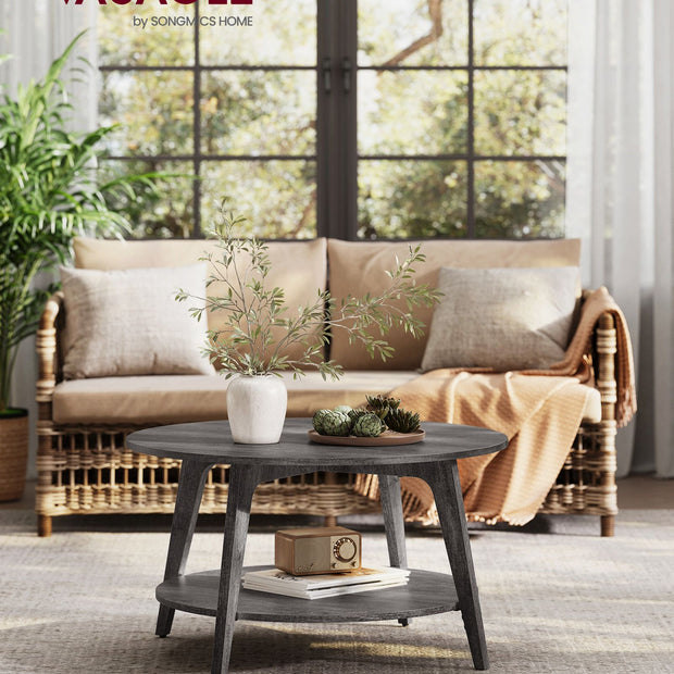 Runt soffbord – 2 nivåer med förvaringsutrymme – dimmigt grått