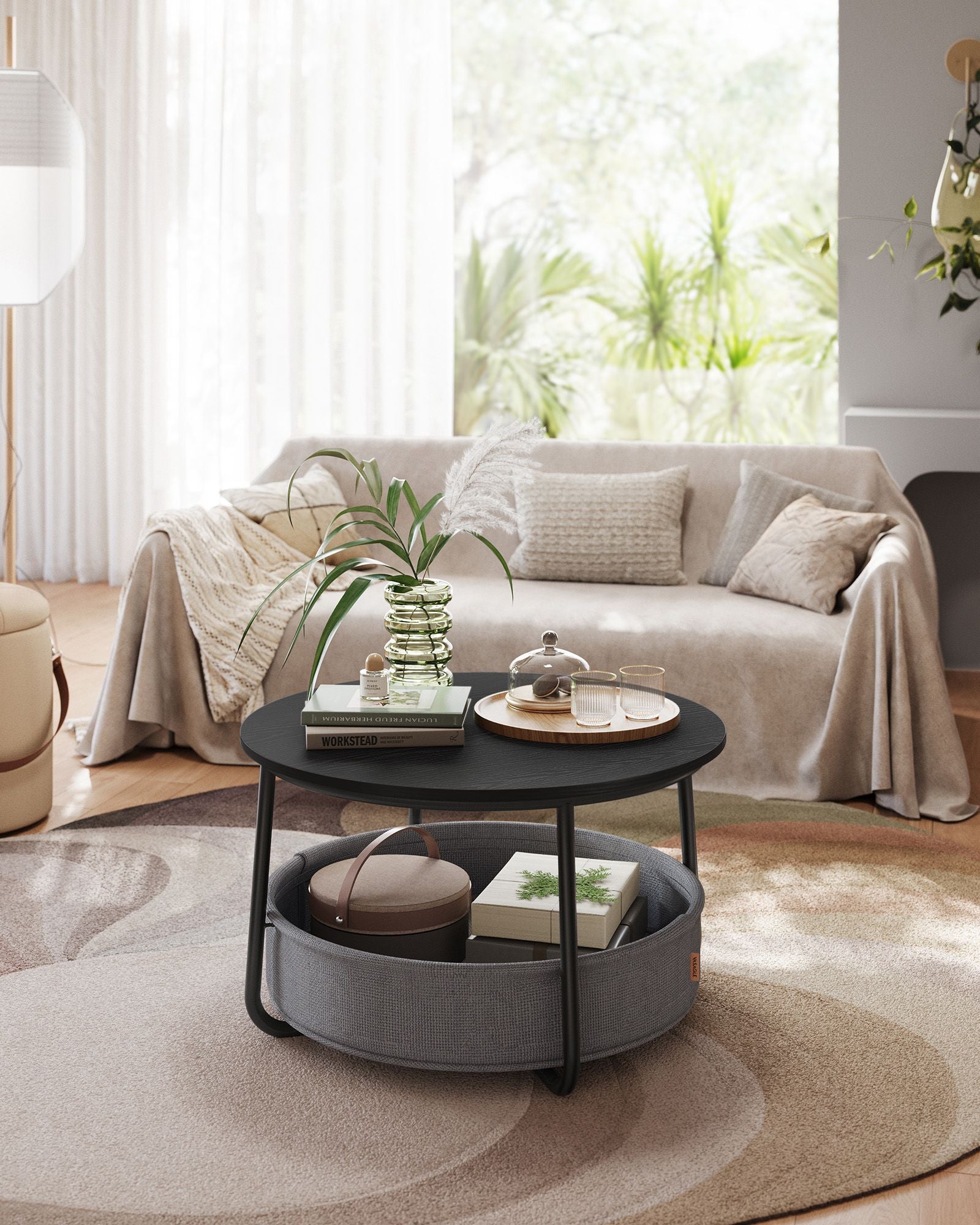 Soffbord med förvaringsväska – Snygg design – Bläcksvart och skiffergrå