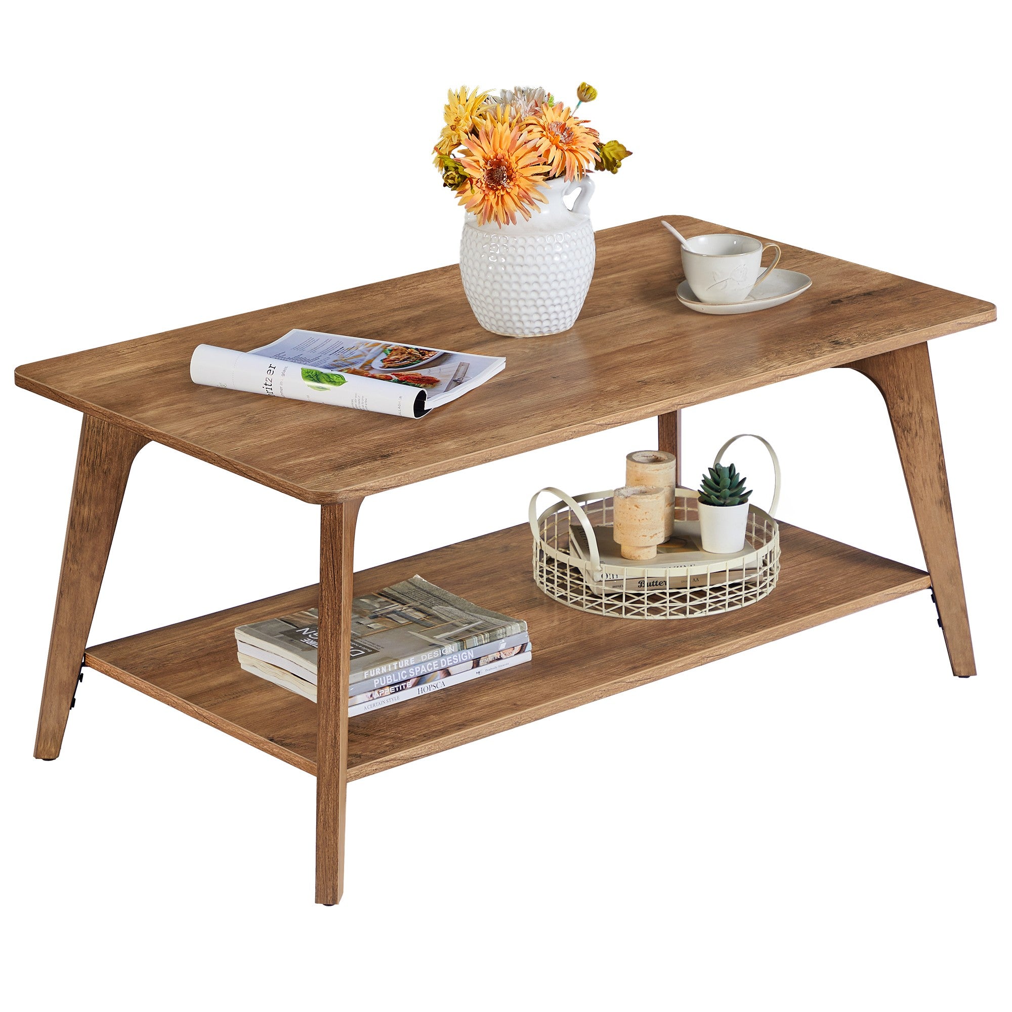 Salontafel - 100 x 55 x 45 cm - 2 planken - aardbruin
