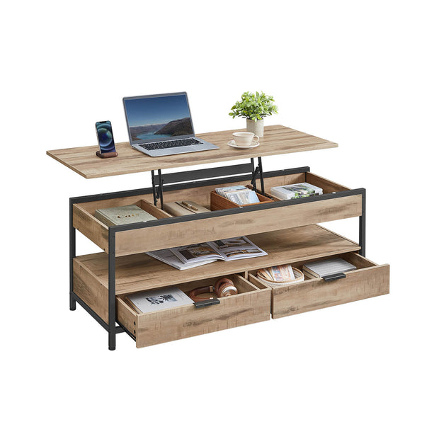 Soffbord med lådor – Justerbar höjd – Kamelbrun och bläcksvart