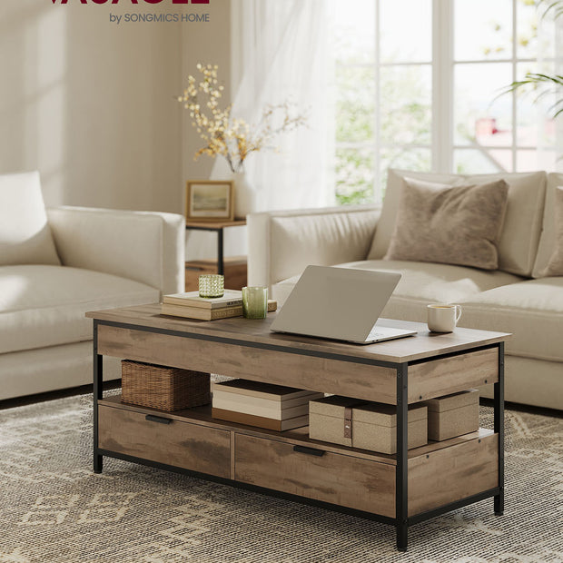 Soffbord med lådor – Justerbar höjd – Kamelbrun och bläcksvart