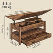 Salontafel - In Hoogte Verstelbaar - Gasveer - 2 Lades - Vintage Bruin