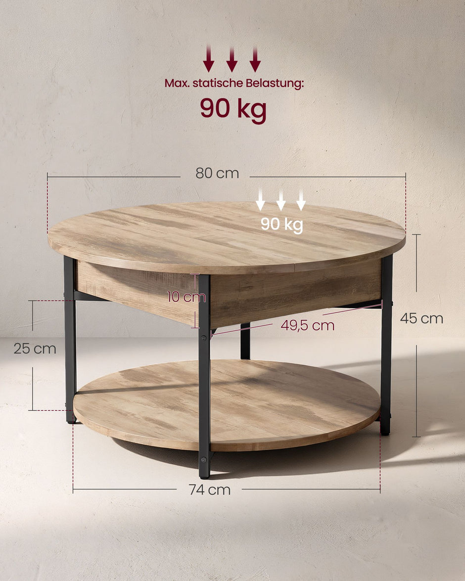 Salontafel - In Hoogte Verstelbaar met Verborgen Stauraum - Kamelbruin en inktzwart - 80 x 45 cm
