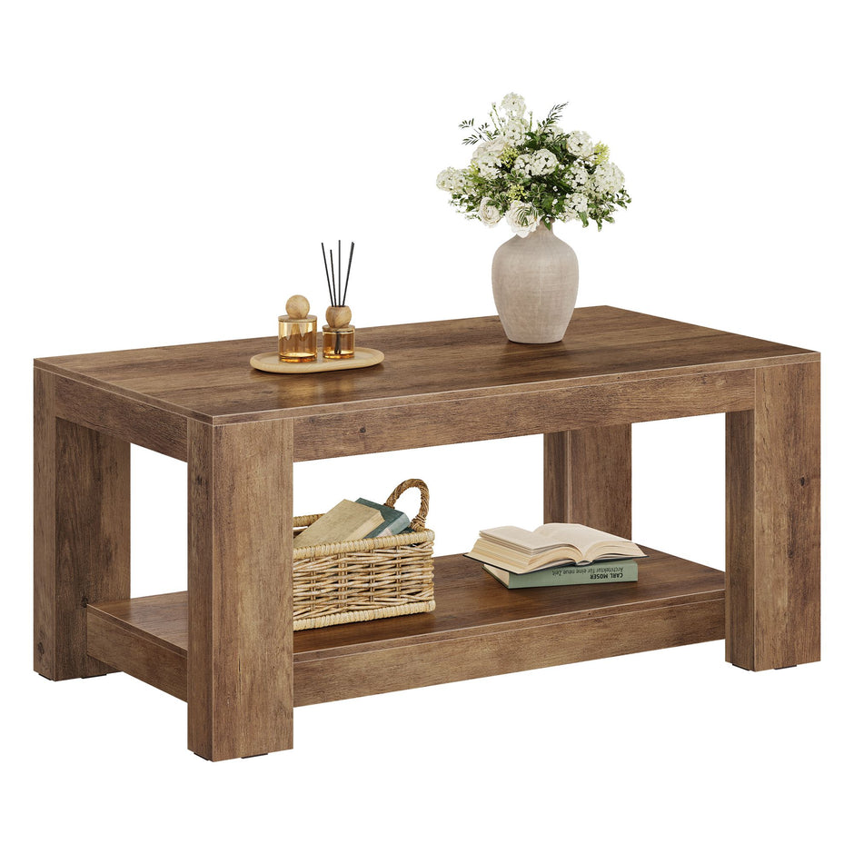 Salontafel – Met Onderplank en Dik Tafelblad – Mid-Century – 100 x 55 cm – Honingbruin