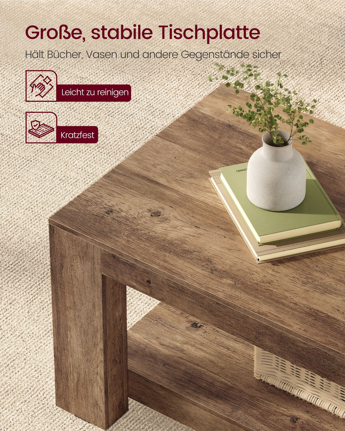 Salontafel – Met Onderplank en Dik Tafelblad – Mid-Century – 100 x 55 cm – Honingbruin