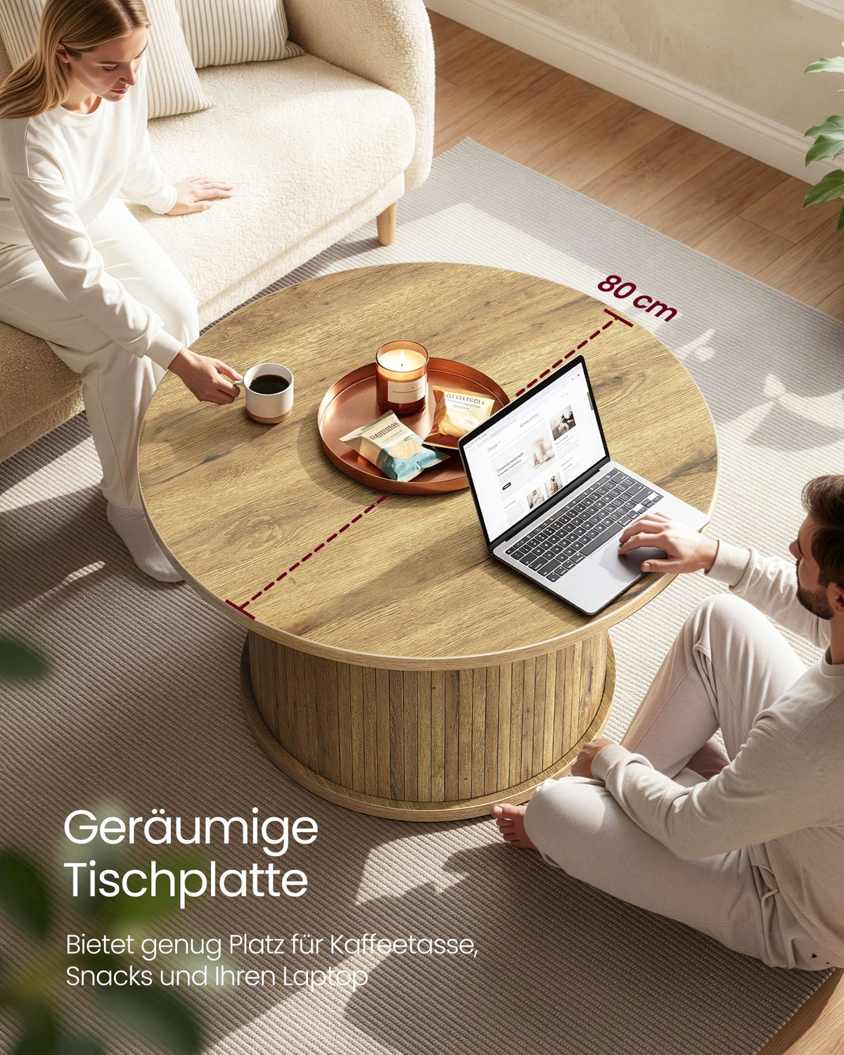 Salontafel - Rond - Naturelbruin - 80 cm d, 45 cm H