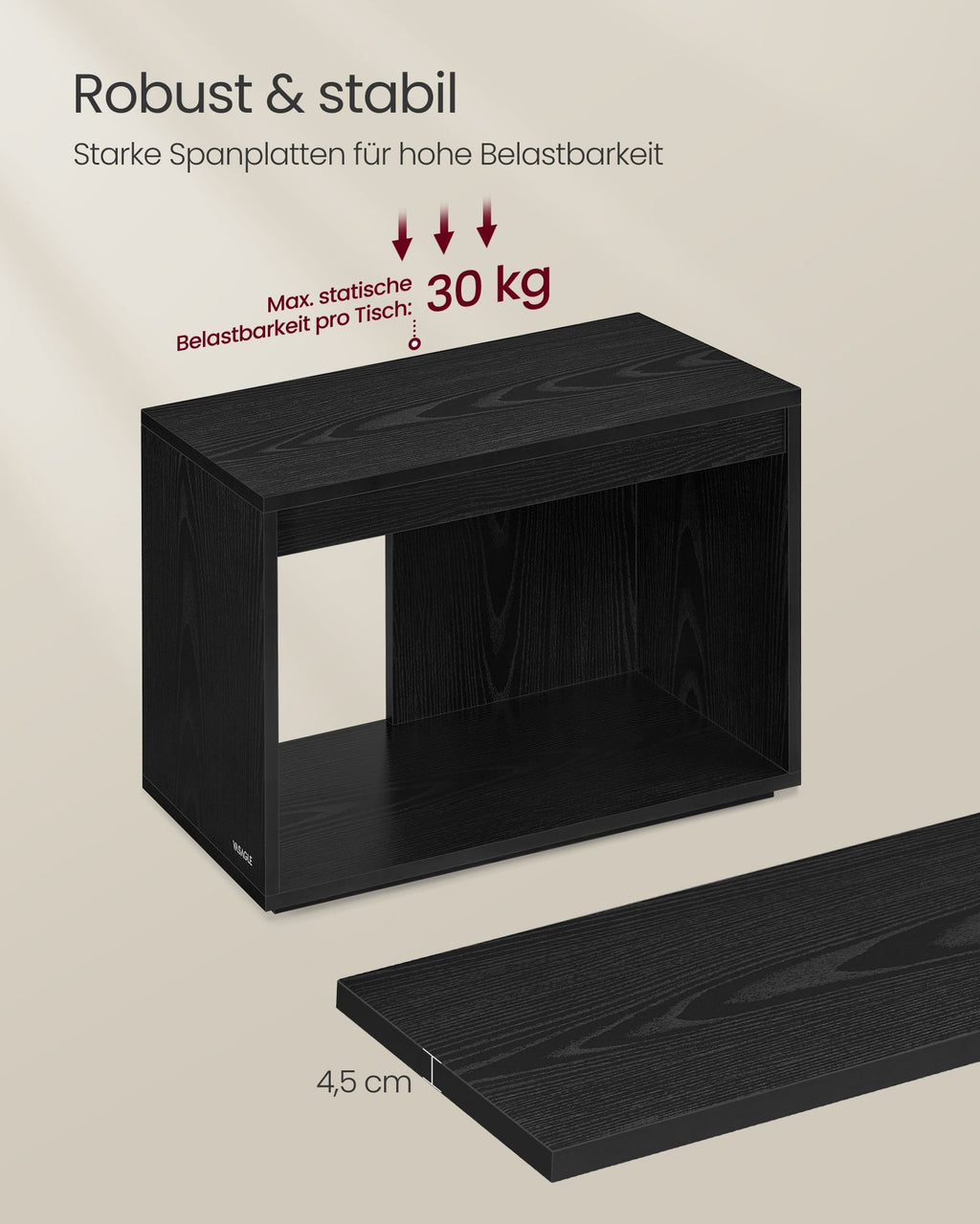 Soffbordsuppsättning av 3 med förvaringsutrymme i ebenholts svart