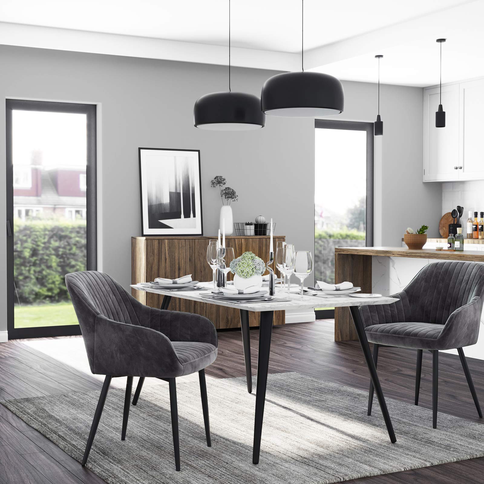 Matsalsstol - Kökstol - Velvet Seat - Metalben - Dark Grey