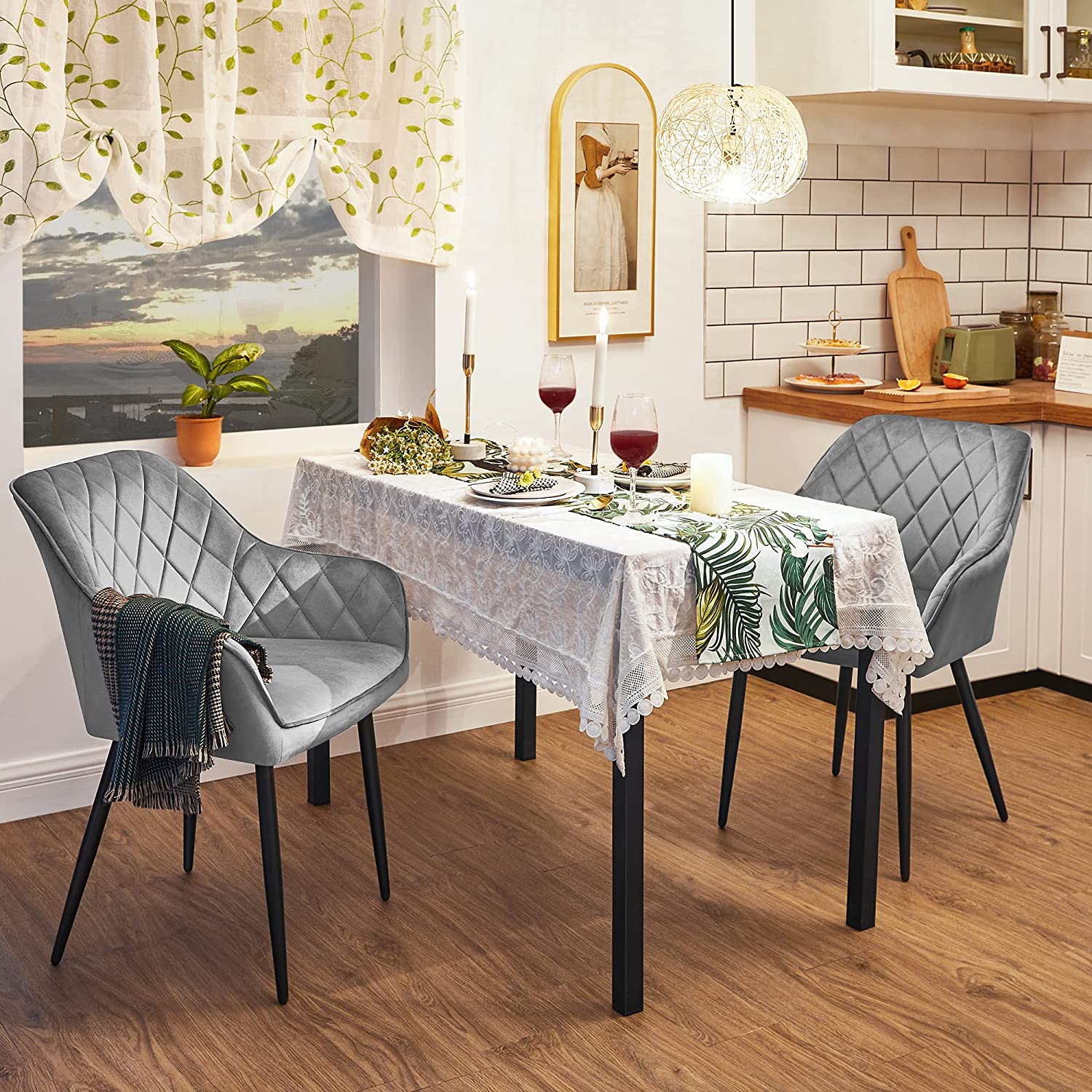Klädda säten uppsättning av 4 ljusgrå