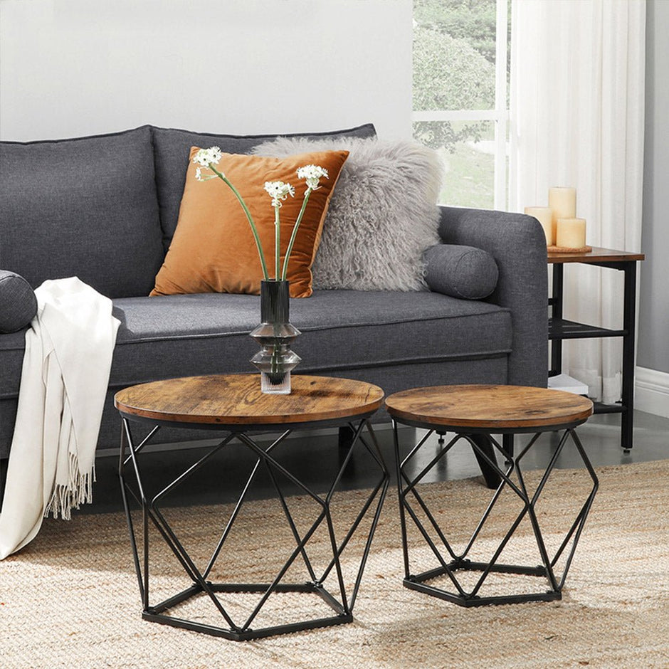Soffbord – Set om 2 – Industriell – Vintage brun/svart
