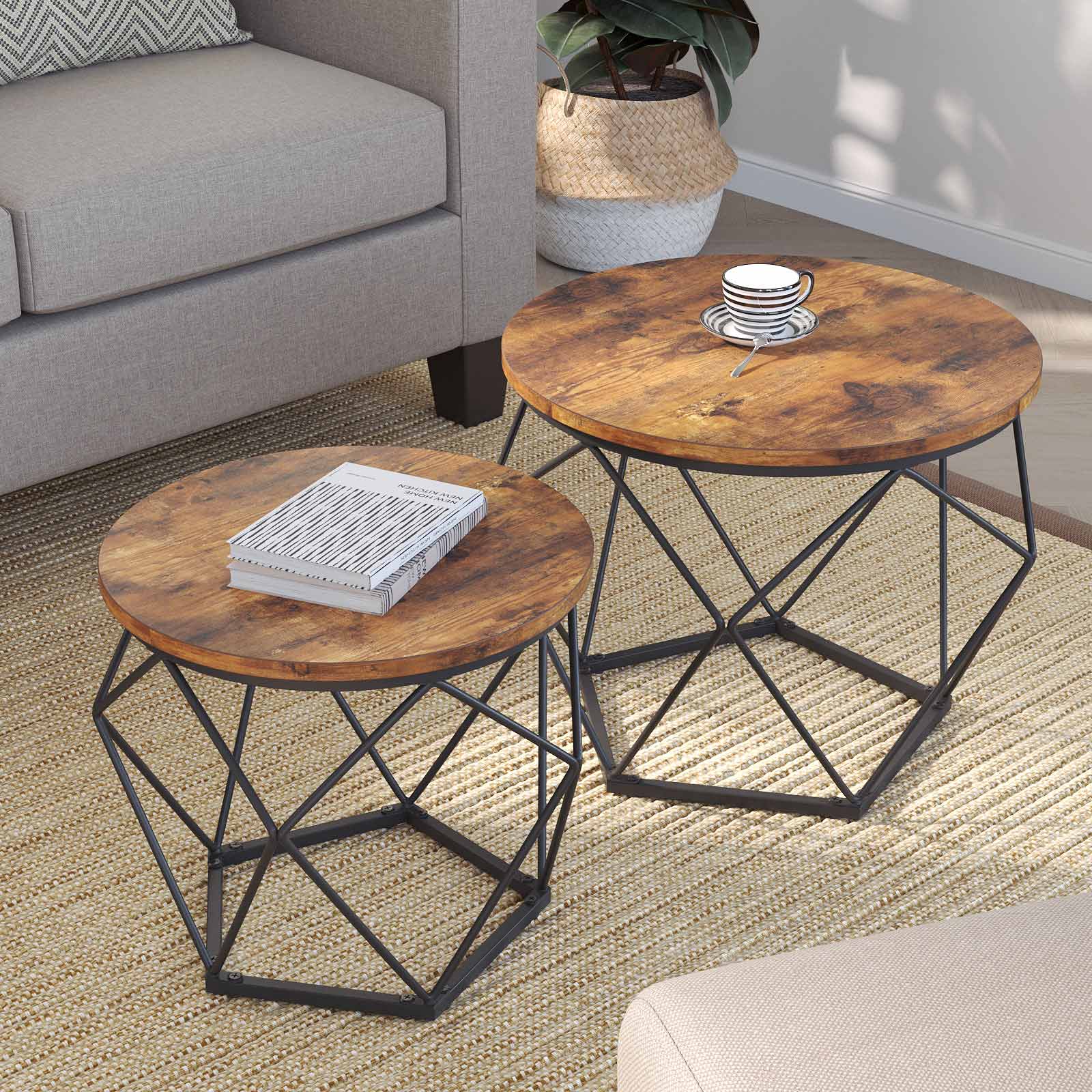 Soffbord – Set om 2 – Industriell – Vintage brun/svart