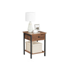 Sängbordet - med låda och hylla - industriell design - brun