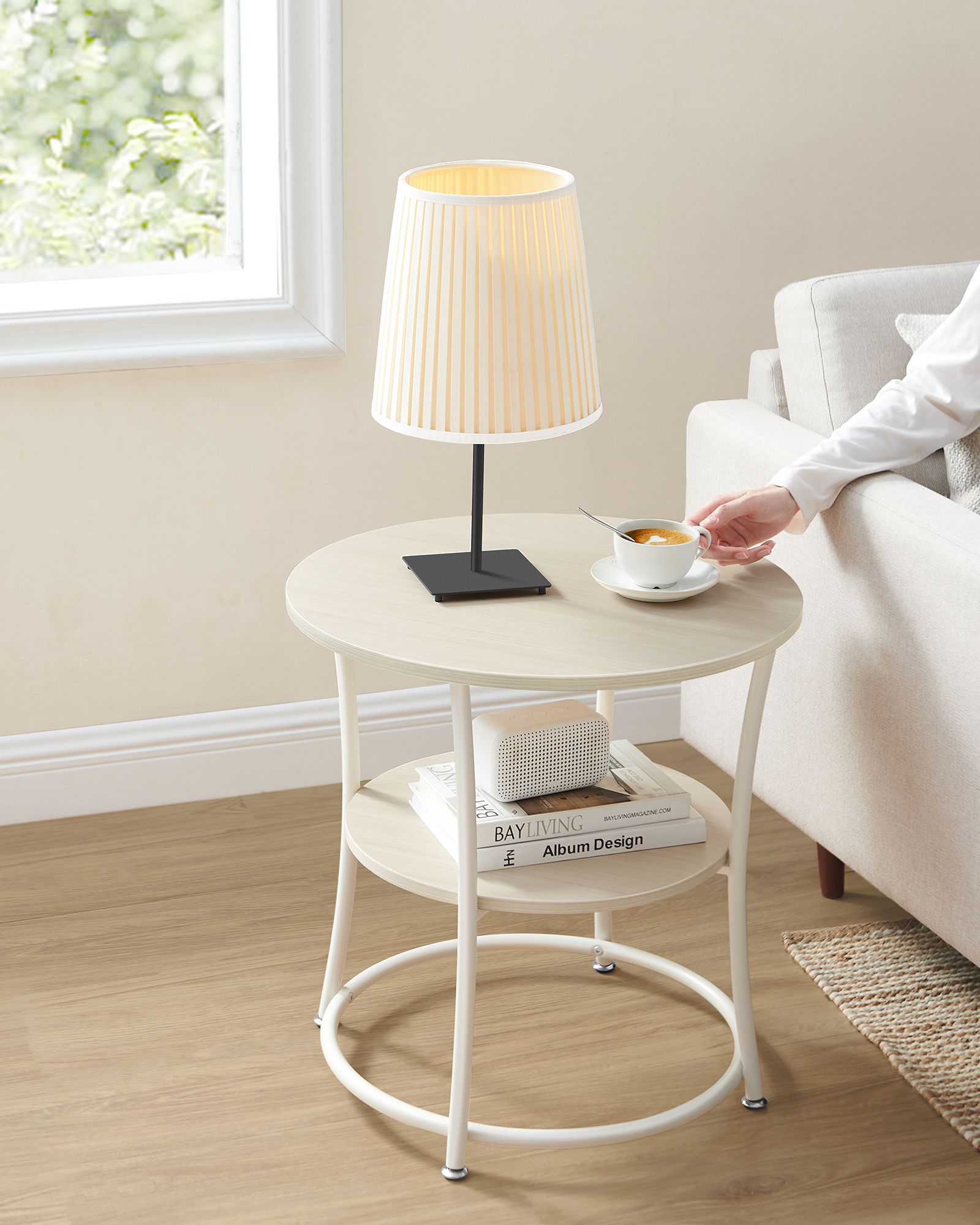 Sidobord med 2 hyllor - stålram - naturlig beige