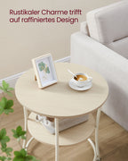 Sidobord med 2 hyllor - stålram - naturlig beige