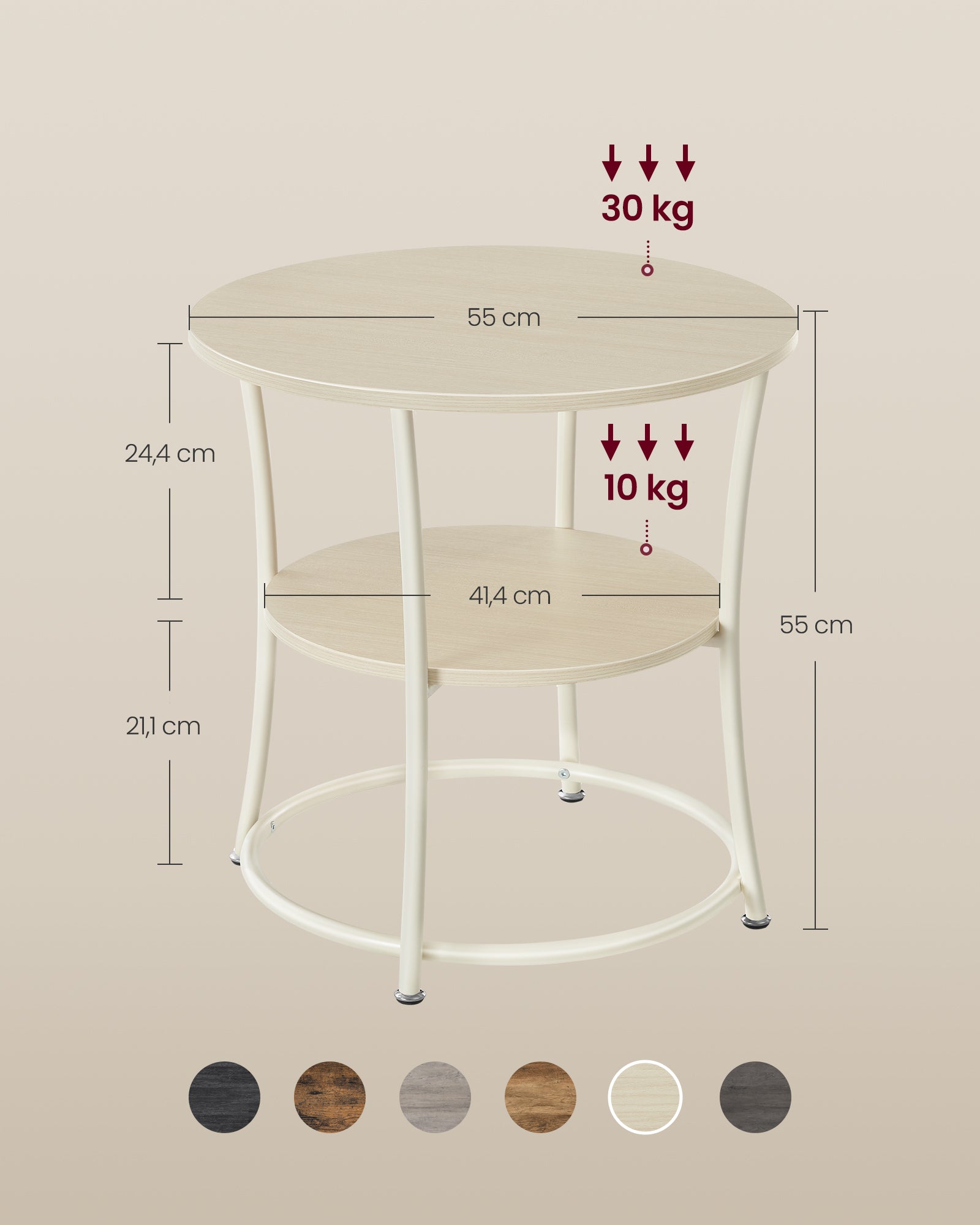 Sidobord med 2 hyllor - stålram - naturlig beige