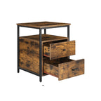 Sängbord - med 2 lådor - industriell design - brun/svart