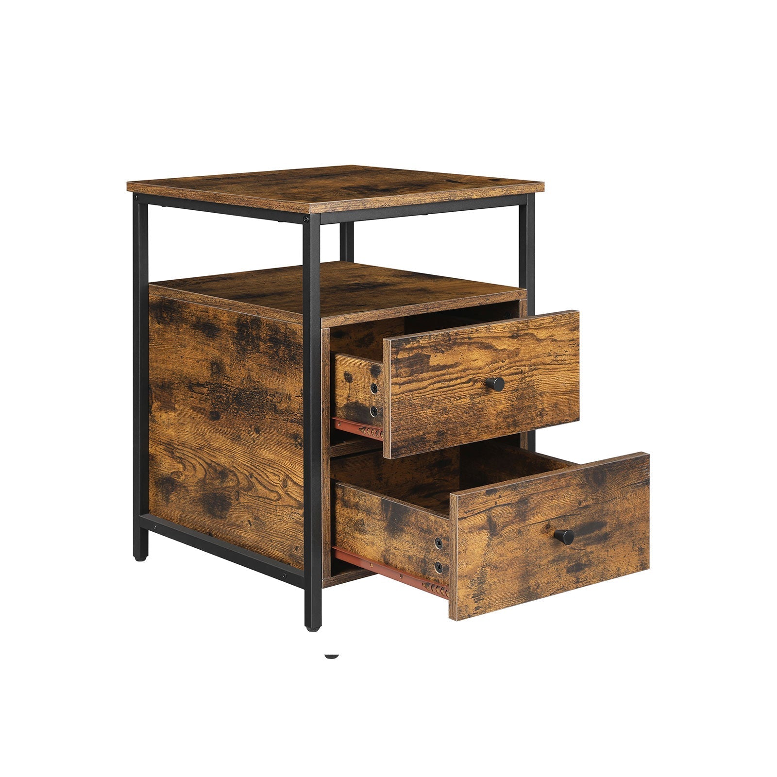 Sängbord - med 2 lådor - industriell design - brun/svart