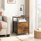 Sängbord - med 2 lådor - industriell design - brun/svart