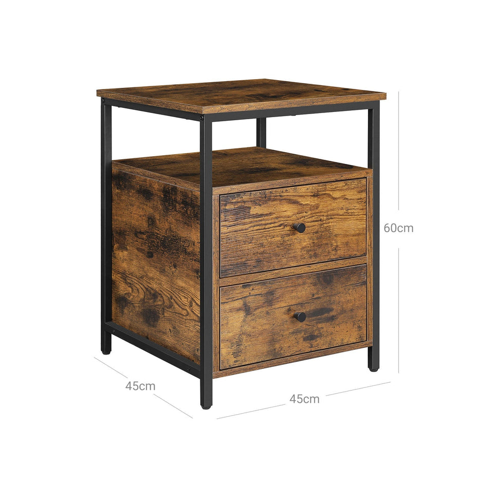 Sängbord – 2 lådor – Industriell design – Brun/Svart