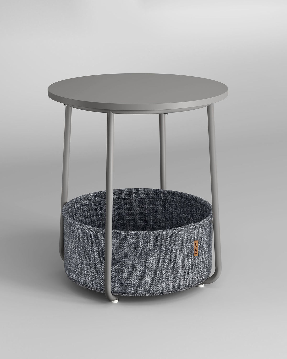 Ronde Bijzettafel – Met Stoffen Opbergmand – Ø 45 cm – Duifgrijs en Leigrijs