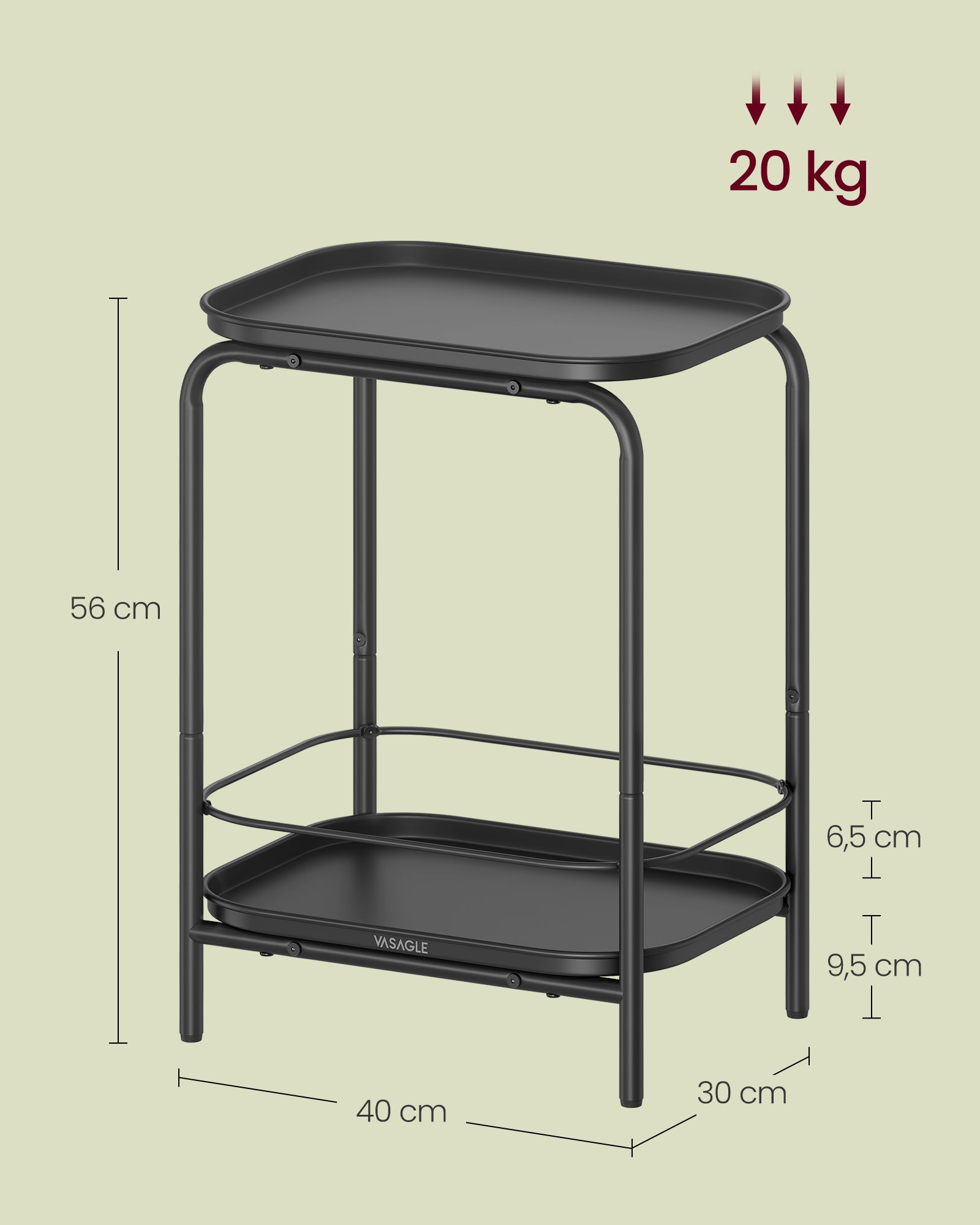 Sidobord - 2 nivåer - Modern - bläck svart
