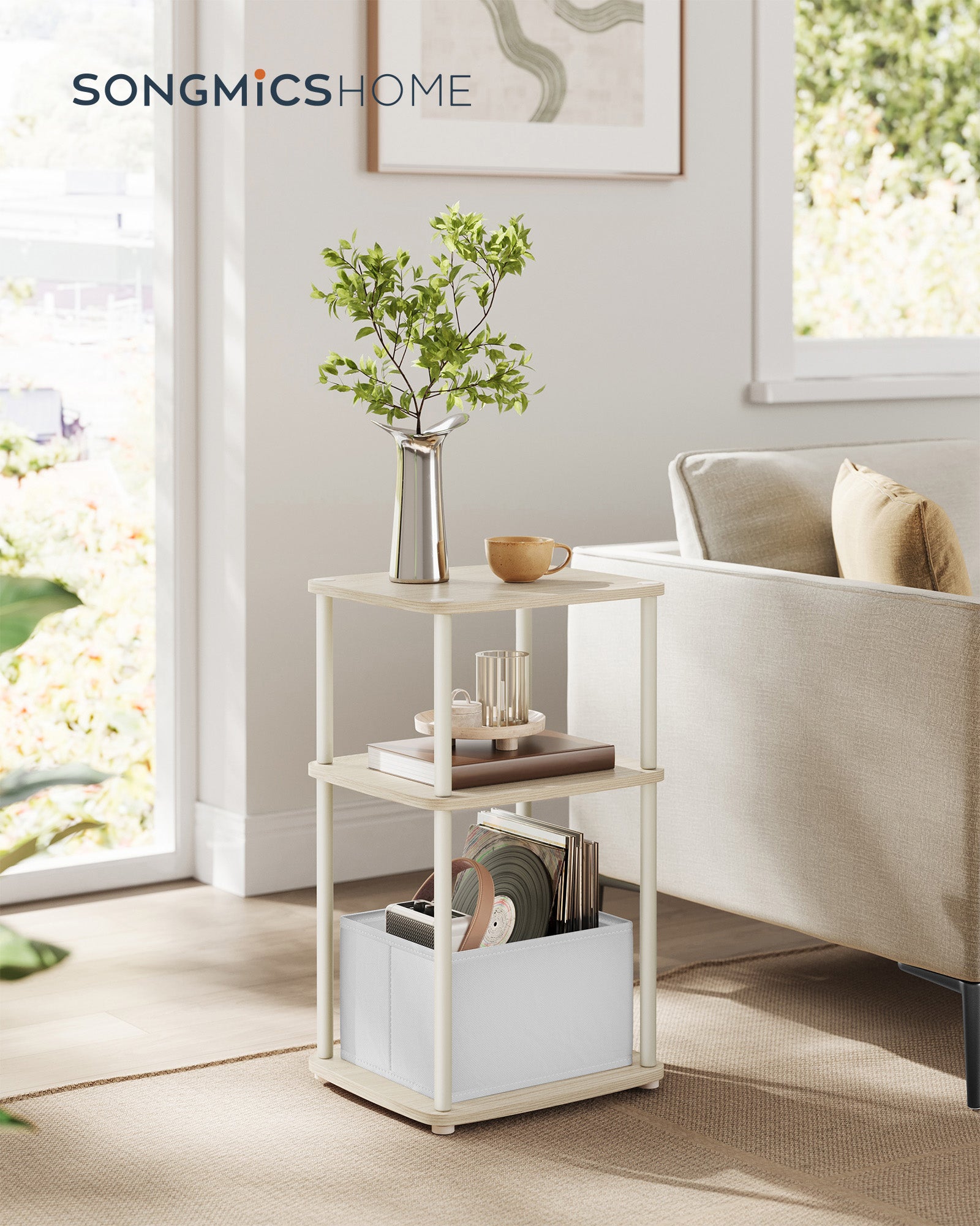 Modern sidobord - 3 förvaringsbrädor - naturlig beige