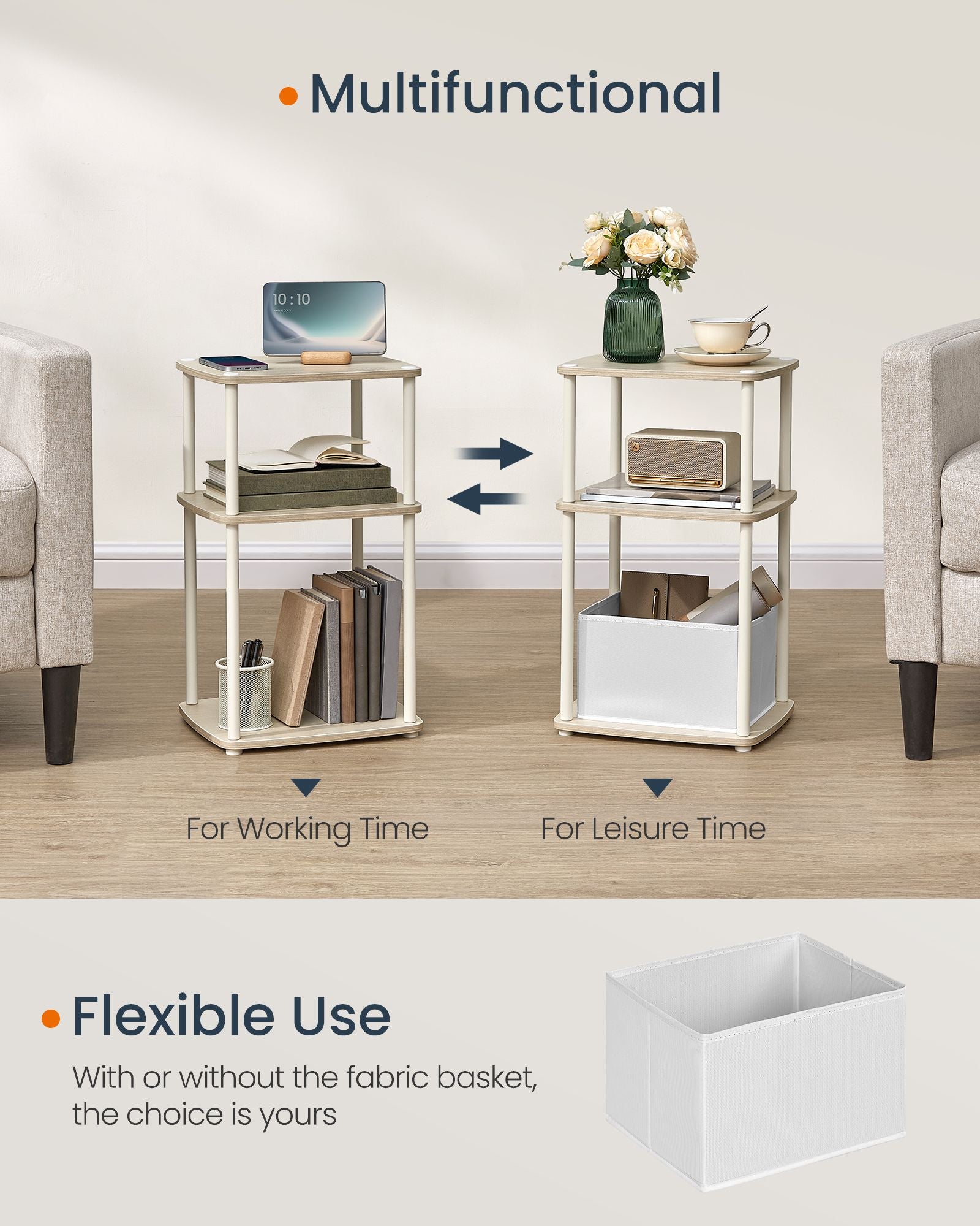 Modern sidobord - 3 förvaringsbrädor - naturlig beige