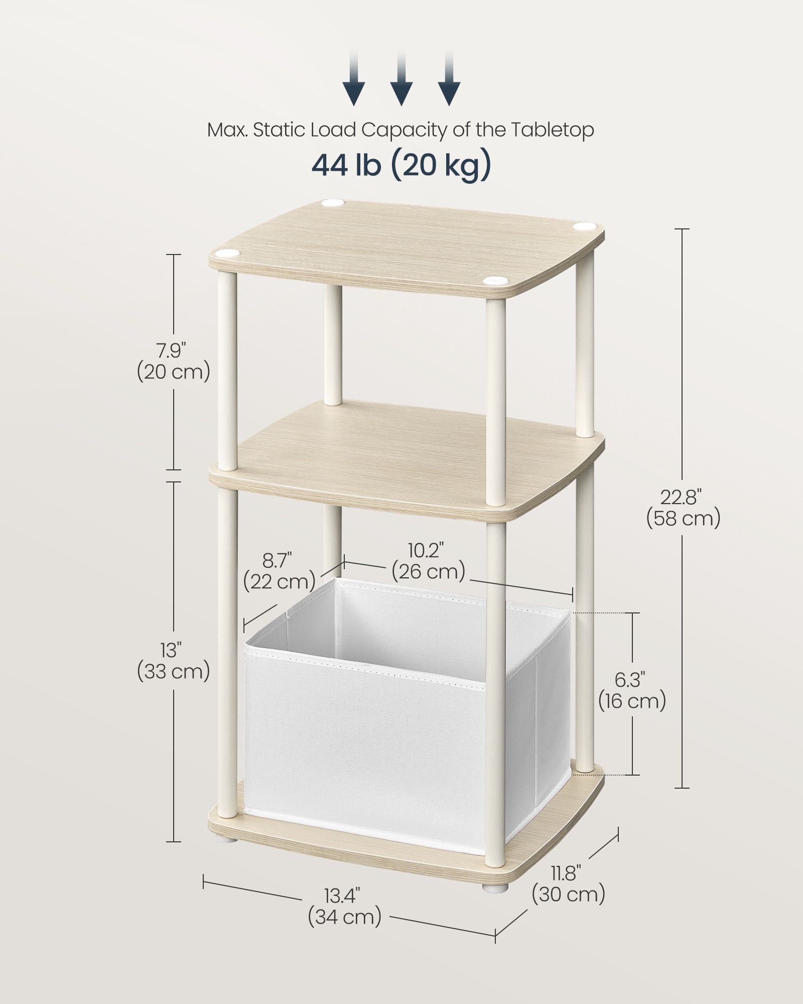 Modern sidobord - 3 förvaringsbrädor - naturlig beige