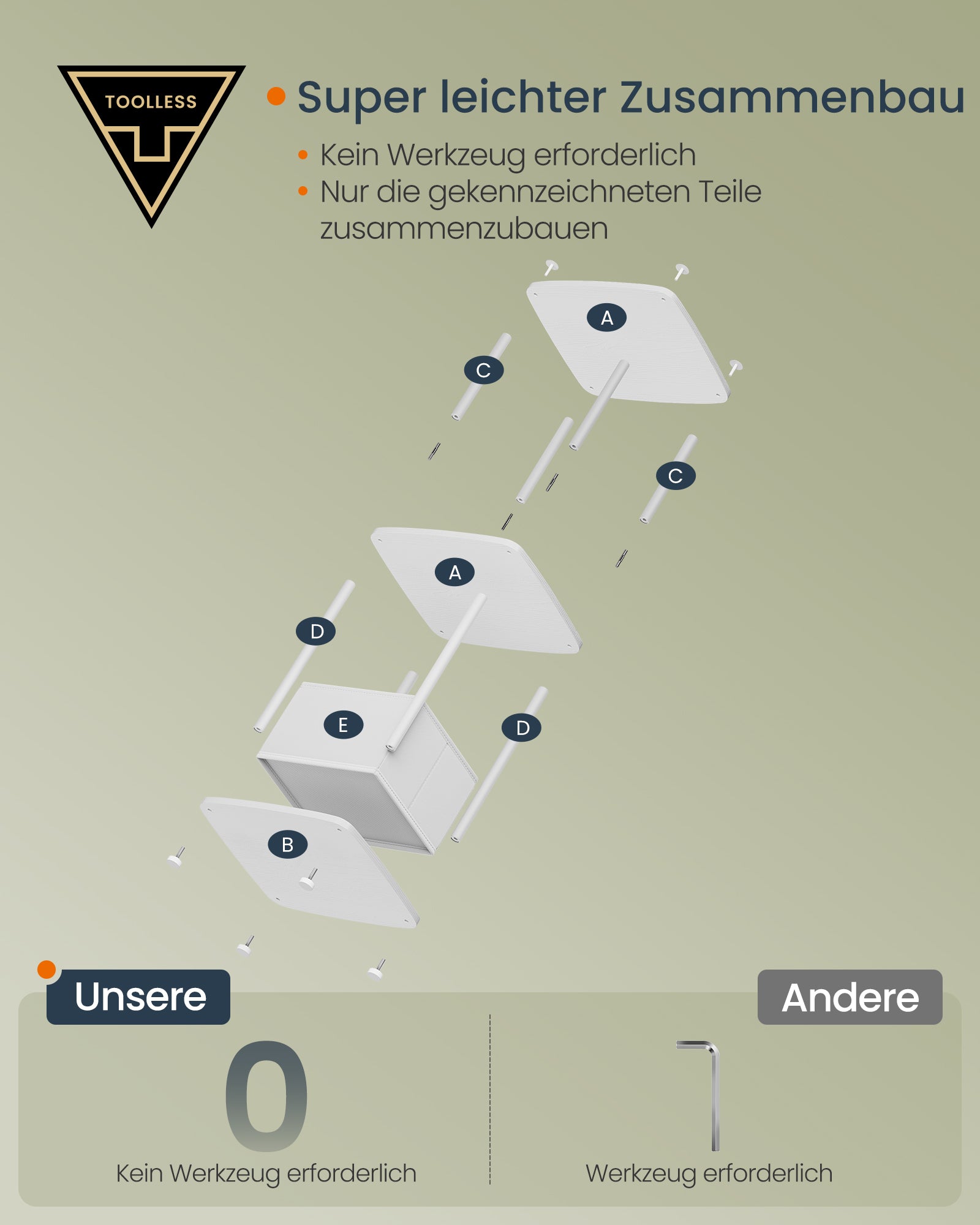 Sidobord med 3 hyllor - 30 x 34 x 58 cm, snövit