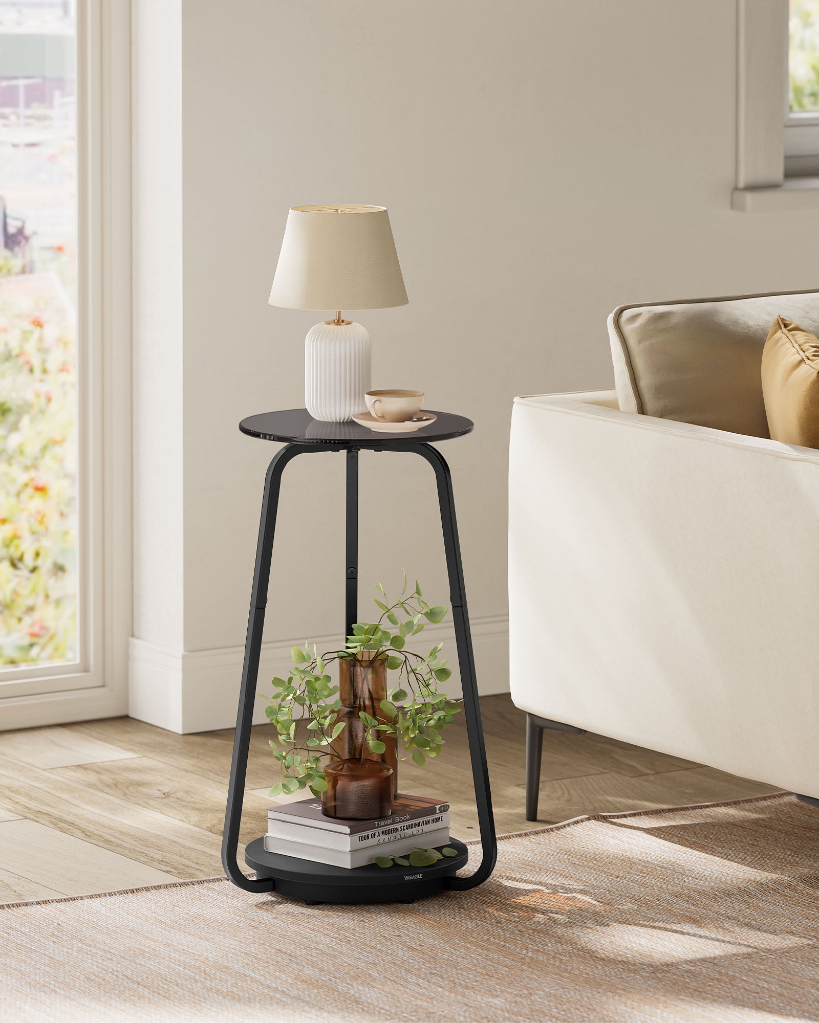 Sidobord med 2 nivåer och leigrijze glasark