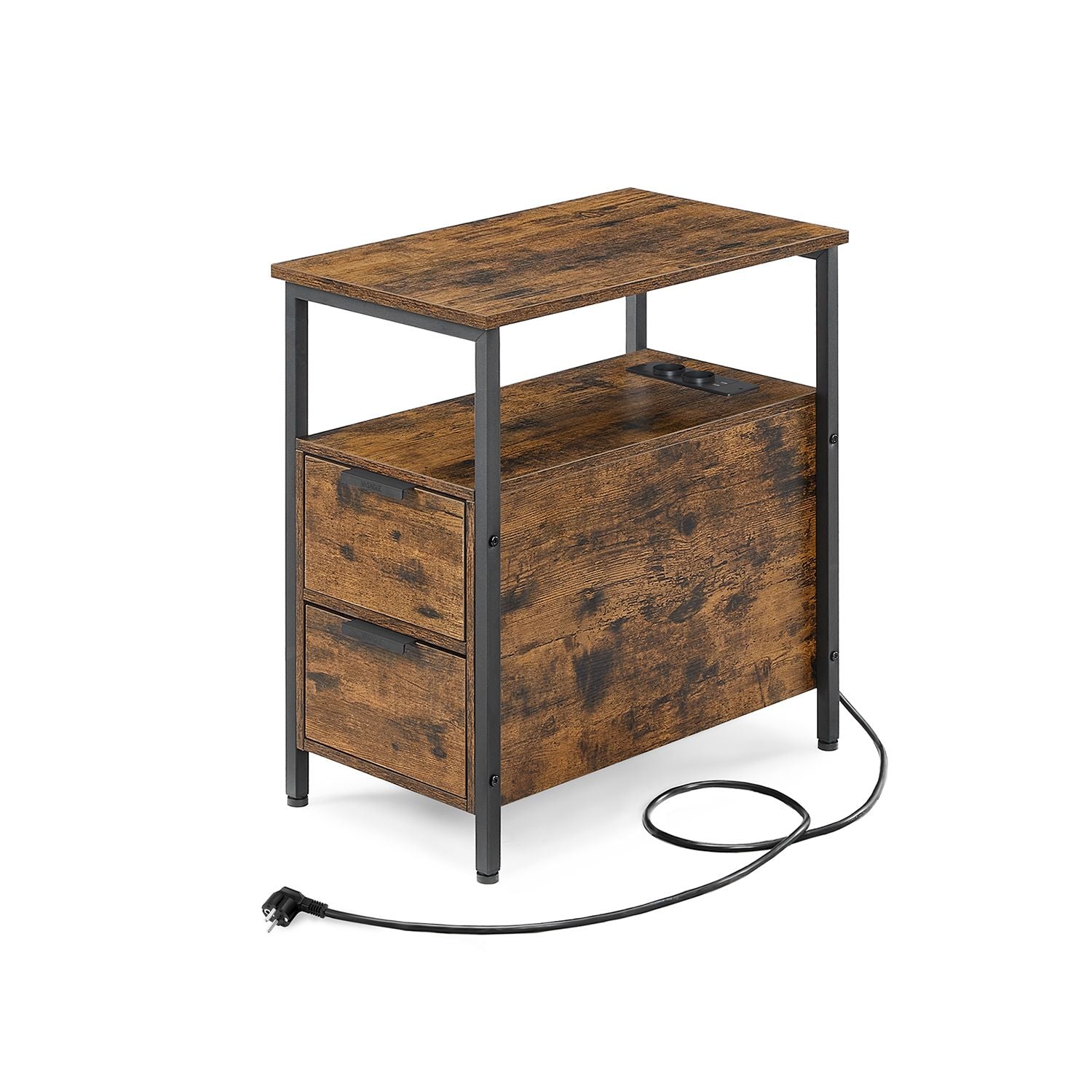 Sängbord med låda – Modern Design – Vintage Brun och Svart