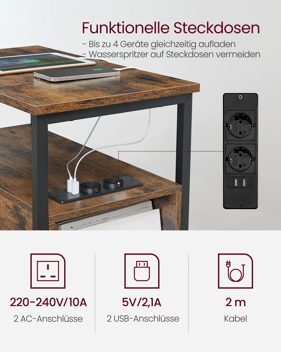 Sängbord med låda – Modern Design – Vintage Brun och Svart